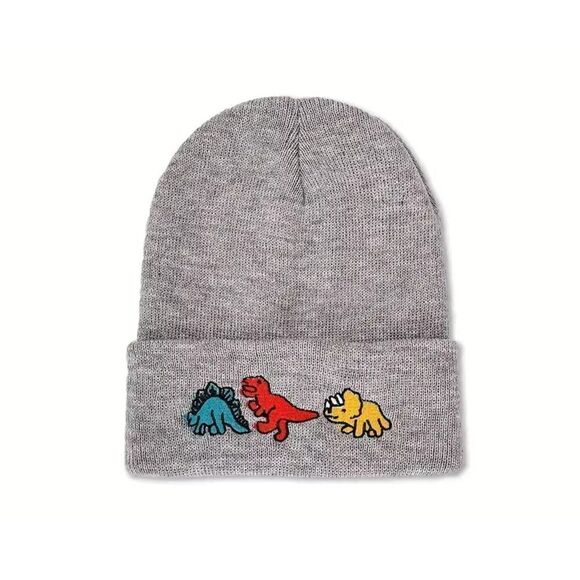 New!  Gray Dinosaur Trip Beanie Stocking Cap Hat - Picture 1 of 1